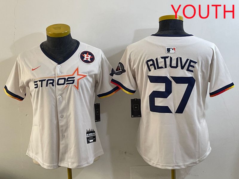 Youth Houston Astros #27 Altuve Cream Three generations Joint Name 2025 Nike MLB Jersey style 16
